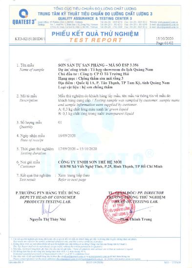 Phiếu kết quả thử nghiệm - Sơn Hân Vượng Phát - Công Ty TNHH Đầu Tư Thương Mại Hân Vượng Phát